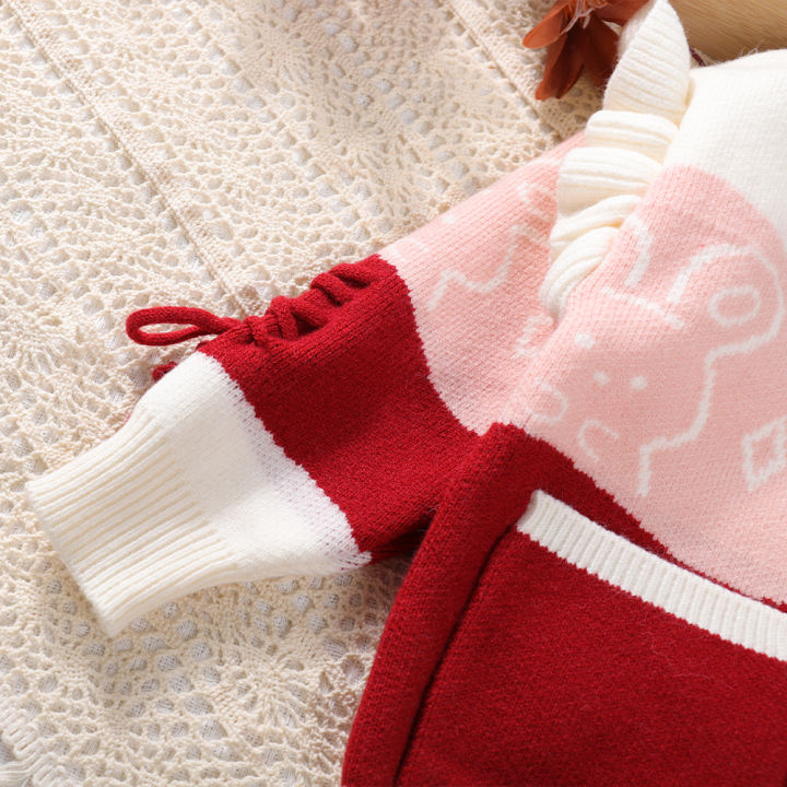 เสื้อคาร์ดิแกนกันหนาวสำหรับเด็กผู้หญิงคอรูปกระต่ายแขนบินคอวีสำหรับ2-6ปีใหม่เสื้อคลุมถักฤดูใบไม้ร่วงฤดูหนาว
