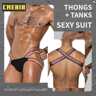 CMENIN BS 1Pcs Hot Cotton Mens Thong และ Tank Top ชุดกางเกงผู้ชายสะโพกยก Tanga ชุดชั้นในเซ็กซี่ Man Jockstrap กางเกง BSTT11-15