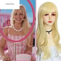 SUNNYFAN วิกผมคอสเพลย์ Barbie ทนความร้อนได้สีบลอนด์หยิกหนังวิกผมหยักยาวสังเคราะห์วิกผมวันฮัลโลวีนวิกผมหยักยาว