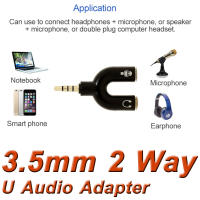 1PCs 3.5mm 2 Way U Audio Adapter for Earphone Adaptor Splitter Stereo Audio Jack Headphone 2 Way U for Computer Tablet Laptop