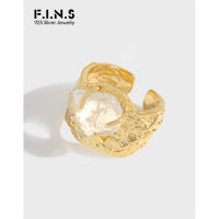 F.I.N.S 100% 925 Sterling Silver Natural Crystal Fold Concave Convex Wide Resizable Adjustable Ring Luxury Fine Jewelry Gift