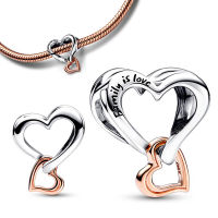 Original 925เงินสเตอร์ลิง Rose Gold Love 2-Tone Openwork Infinity Heart Charm Fit สร้อยข้อมือและสร้อยคอเครื่องประดับ Fine