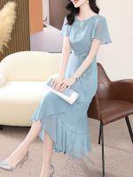 ❄✳♞ Ruffled dress new summer 2023 show thin waist temperament popular French irregular a-line