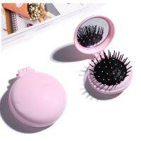 【CC】 Round Hair Comb with Mirror Small Size Traveling Massage Folding Brushes Styling Tools