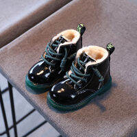 Kids Winter Plush Boots Warm Non-slip Pu Leather Fashion Boys Girls Boots Zipper Floral Lovely Soft Autumn 21-30 Toddler Shoes