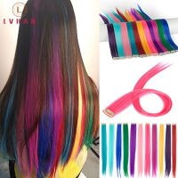 LVHAN Colored Synthetic Hair Extensions Clip In Piece Color Strips 24 Straight Hairpiece Fans