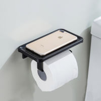 Black Wall Mounted Toilet Paper Holder Aluminium Tissue Paper Rack Roll Holder With Phone Storage Shelf Bathroom Accessories