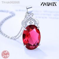 ✼♞▲ ZDADAN 925 Sterling Silver Red Crystal Crown Necklaces For Women Glamour Jewelry Party Gift