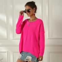 Womens Neon Color Sweater Spring Autumn Female Slash Neck Fashion Knitted Shirts Casual Oversized Pullover Loose Jumper Tops