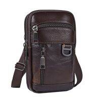 Vintage Men Cowhide Leather Shoulder Crossbody Bag Waist Fanny Pack Belt Bag Purse for Men Travel Shopping Casual Phone Pouch Running Belt