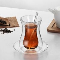 150ml Black Tea Cup Coffee Mug with Saucer Glass Spoon Set Insulated Double Wall Glass transparent Domestic Tea Coffee Water Mug