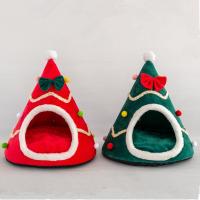 Ready stock Christmas คริสต์มาส ที่นอนแมว เปลแมว บ้านแมว Autumn and winter warm cross-border pet supplies three-dimensional sponge cat nest creative pet bed tent Christmas hat modeling dog nest