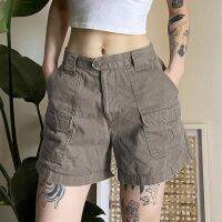 Y2K Summer Women Vintage Streetwear Korean Knee Length Wide Leg Baggy Cargo Pockets Low Waist Sporty Grunge Shorts Pants Women