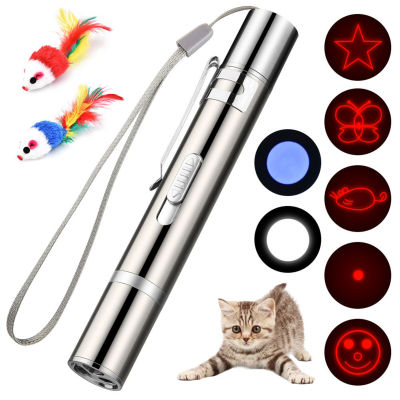 แซวแมวปากกาไฟฉายของเล่นเลเซอร์ไฟปากกา LED USB ชาร์จ3โหมด Creative สไตล์