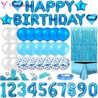 （koko party supplies）ลูกโป่ง BlueBirthday จำนวนบอลลูนฟอยล์ AdultParty ตกแต่งเด็ก1st 2 3 4 5 6 7 8 9 10 15 30 40 50 60ปี