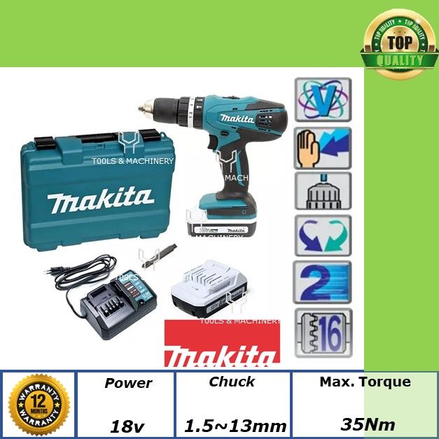 TH MAKITA 18V 13mm Cordless Hammer Driver Drill HP488DWE | Lazada