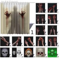 【CW】﹍✁✈  Bloody Hands Shower Curtain Horror Scary Blood Handprint Fuzzy Help Abstract Fabric