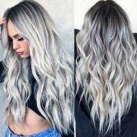 23" Natural Full Wigs Hair Long Wavy Synthetic Heat Resistant Ombre Silver Wig for Women and Girls Cosplay Party Costume2023