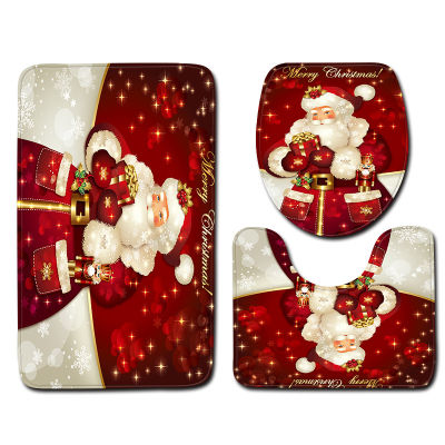 Christmas Snowman Toilet Cover Floor Pad Bath Mat 3 pcs Set Closestool Rug Bathroom Door Mat Flannel Absorbent Soft Bathr Car