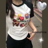 [ส่งของ]Moon เสื้อครอป เสื้อแฟชั่นผู้หญิง y2k สีพื้น สําหรับผู้หญิง ใส่ไปคลับ ปาร์ตี้ 2023 NEW 23032402