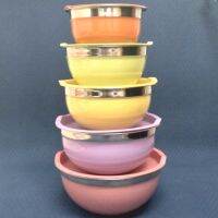 ETXFree Shipping Supreme Quality Colorful Coating Stainless Steel Mixing Bowls with Lids  Set of 5 (00297)