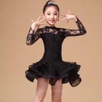 Children Latin Dance Dress Ballroom Baby Girl Tutu Lace Black Red Design Stage Clothing Kids Salsa Samba Dance Costume 120-160CM