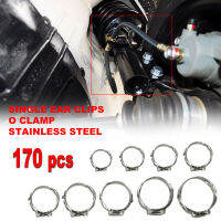 170pcs สแตนเลสสตีลหูเดี่ยวท่อ Clamp O คลิป CRIMP Air ซิลิโคนเบนซินน้ำการใช้ท่อหู Stepless Cinch แหวน-irnv23486