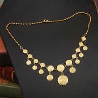 Turkish Totem Coin Necklace Water Wave Chain Gold Plated Women Necklace Arabic Wedding Jewelry Ethnic Chains Necklaces