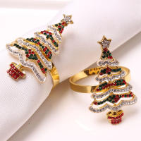 4PCS Christmas Tree Napkin Ring,Festiva Table Napkin Buckle,Diamond Deer Crafts Holder Handmade Party Dinner Supplies Decorative