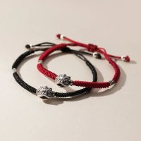 1pc/Lot 999 Pure Silver Chinese Culture Lion Dance Couple Bracelets 25cm Adjustable Black/Red Rope Handcrafts Jewelry Wristbands Charms and Charm Brac