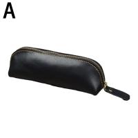 COD Handmade Genuine Leather Pencil Bag Retro Simple Stationery Glasses Case Bag Zipper Storage L7I6