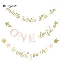 Twinkle Little Star Banner Glitter Paper ONE Derful Bunting 1st Birthday Party Decorations Pink Blue for Kids Boy and Girl Banners Streamers Confetti