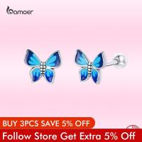 Bamoer New Blue Delicate Butterfly Stud Earrings for Girl Genuine 925 Sterling Silver Animal Earrings Beautiful Wedding Jewelry