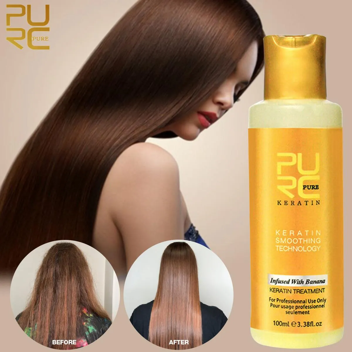 100ml PURC 12% Brazilian Keratin Treatment Straightening Hair Repair Damage  Frizzy Hair Banana Flavor | Lazada