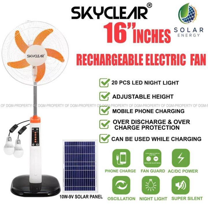 Solar fan with panel 16 Electric Fan light rechargeable AC/DC Dual