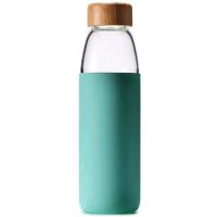 500 Ml Simple Design of Bamboo Cover Glass Water Bottle with Bamboo Lid and Silicone Protective Sleeve- Free