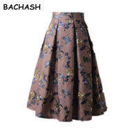 BACHASH Autumn Winter Women Vintage Blue Skirts Fashion 2018 Spring Casual Pleated Mid-Clf Ball Gown Skater Womens Skirts S-XL