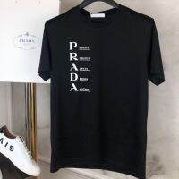 European trendy brand pradaˉHigh quality pure original womens short-sleeved T-shirt pure cotton mens summer triangle printed letters couple round neck