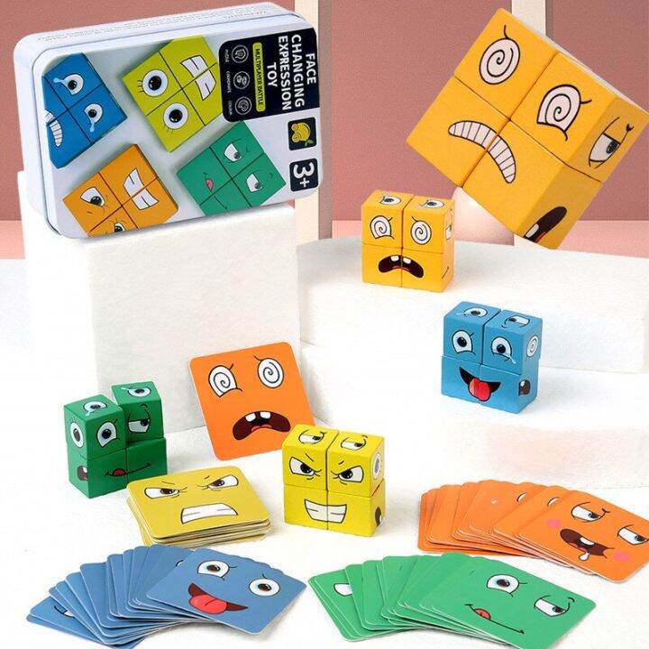 Cube Face Changing Building Blocks Board Game Wood Puzzle Montessori