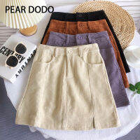 PEAR DODO ROK High Waist ทรงเอไลน์ผ้าลูกฟูกสำหรับผู้หญิงเกาหลี