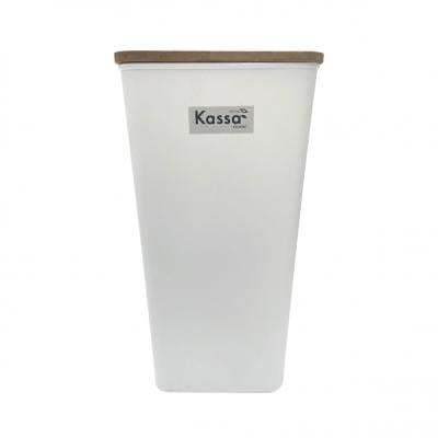 "Buy now"ถังขยะเหลี่ยมพลาสติกพร้อมฝาขอบถังไม้ KASSA HOME รุ่น NI211112-B10 ความจุ 9 ลิตร สีขาว*แท้100%*