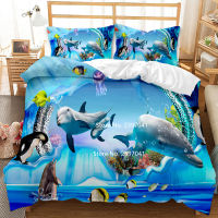 Turtle Jellyfish Dolphin Shark Bedding Set Beautiful Blue Ocean Down Quilt Cover Pillowcase Single Double Queen King Full Size