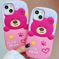 การ์ตูนหมีสตรอเบอร์รี่น่ารัก for แอปเปิ้ล 13promax เคสศัพท์ 12pro14promax เคสซิลิโคน