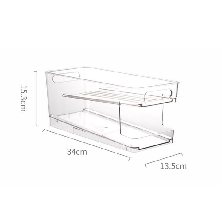 double-layer-fridge-drink-organizer-drawer-with-handle-self-rolling-soda-can-storage-bin-container-box-rack-holder-transparent