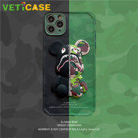 VETICASE เคสโทรศัพท์ซิลิโคนลายพราง,เคสเนื้อนิ่มกันกระแทกลายหมีฉลามสำหรับ iPhone 12 13 PRO MAX 11 Pro Max X XR XS Max 7 8 Plus สีดำสีเขียว