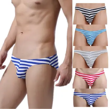 Mens Women Lingerie Crotchless Underwear Low Waist Striped Briefs