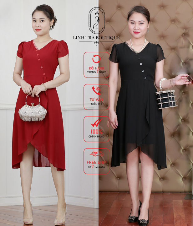 Đầm Suông Trung Niên [Linh Trà] (TM 60) Vải Voan Chiffon Cao Cấp ...