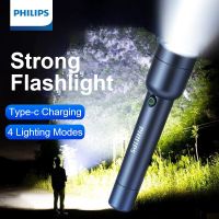 ไฟฉาย LED Philips พร้อม USB 18650แบตเตอรี่แบบชาร์จไฟได้4โหมดแสงแคมป์กลางแจ้งกันน้ำไฟฉายป้องกันตนเอง