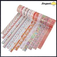 JINGWEI 2ม. X 15มม. เทป Washi คริสต์มาส ตกแต่งด้วยการตกแต่ง ฟอยล์สีทอง เทปกาวตกแต่ง ห่อของขวัญ งานฝีมือศิลปะ DIY เทปกาว Washi