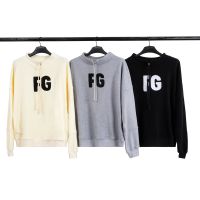 FEAR OF GOD เสื้อแจ็กเก็ตแบบมีเชือกรูดไฮสตรีทแฟชั่นแบบหลวมปักลายเสื้อกันหนาวคอตั้งผ้าขนหนู FG สำหรับฤดูกาลที่หกสายหลัก